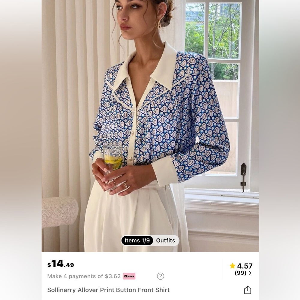 Shein Size Small Blue White Blouse